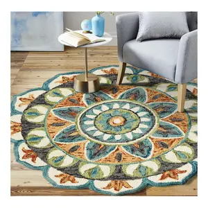 Ox Bay Mira Teal Floral Medallion Wool Indoor 6' Round Rug