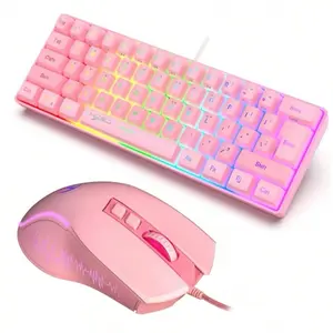 HXSJ Wired Keyboard And Mouse Set, 61-Key Wired Keyboard With Colorful Backlight And Wired Optical Mouse, Suitable For Home Office Gaming
