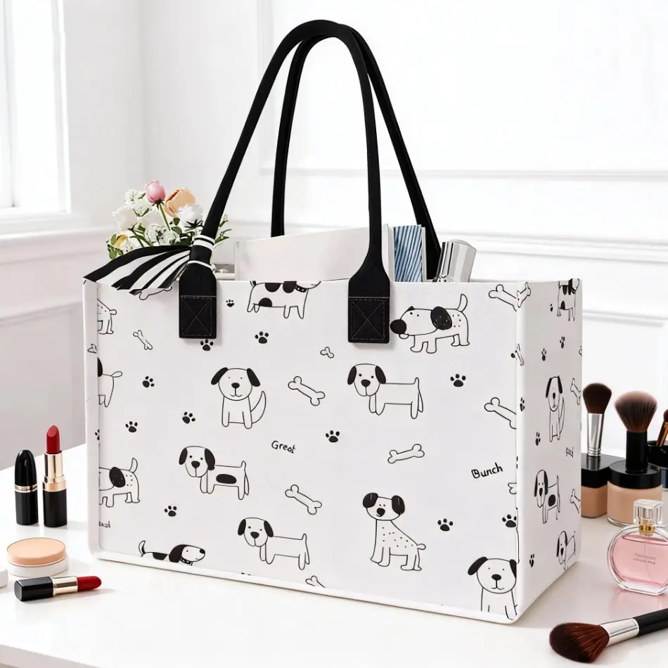 Large Capacity Storage Bag with Dog Bone Print, Durable Handle, Space Saving Multi-Purpose, Ideal for School, Travel, Shopping, Fashionable Shopping Bag, Tote Bag, Shopping Basket Bag, Durable Shopping Totes, Reusable Shopping Bags