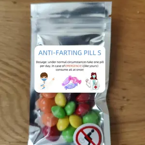 Funny Anti-Flatulence Jokes Set, Birthday Gift Prank Candy, Office Party Stress Relief Toy, Silver Color Self-Seal Bag, Sticker Packaging