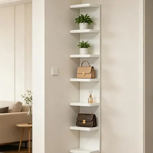7-Tier Floating Wall Storage Shelf, White Display Rack, Easy-to-Assemble Practical Storage Organizer. Freestanding Wall-Mounted Storage Shelving for Warm Home Use, ideal for bedrooms, entryways, living rooms and other spaces