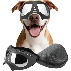 Large Dog Goggles Windproof Snowproof Anti-UV Dog Sunglasses for Medium to Large Breed Eye Protection Soft Frame with Adjustable Straps Black