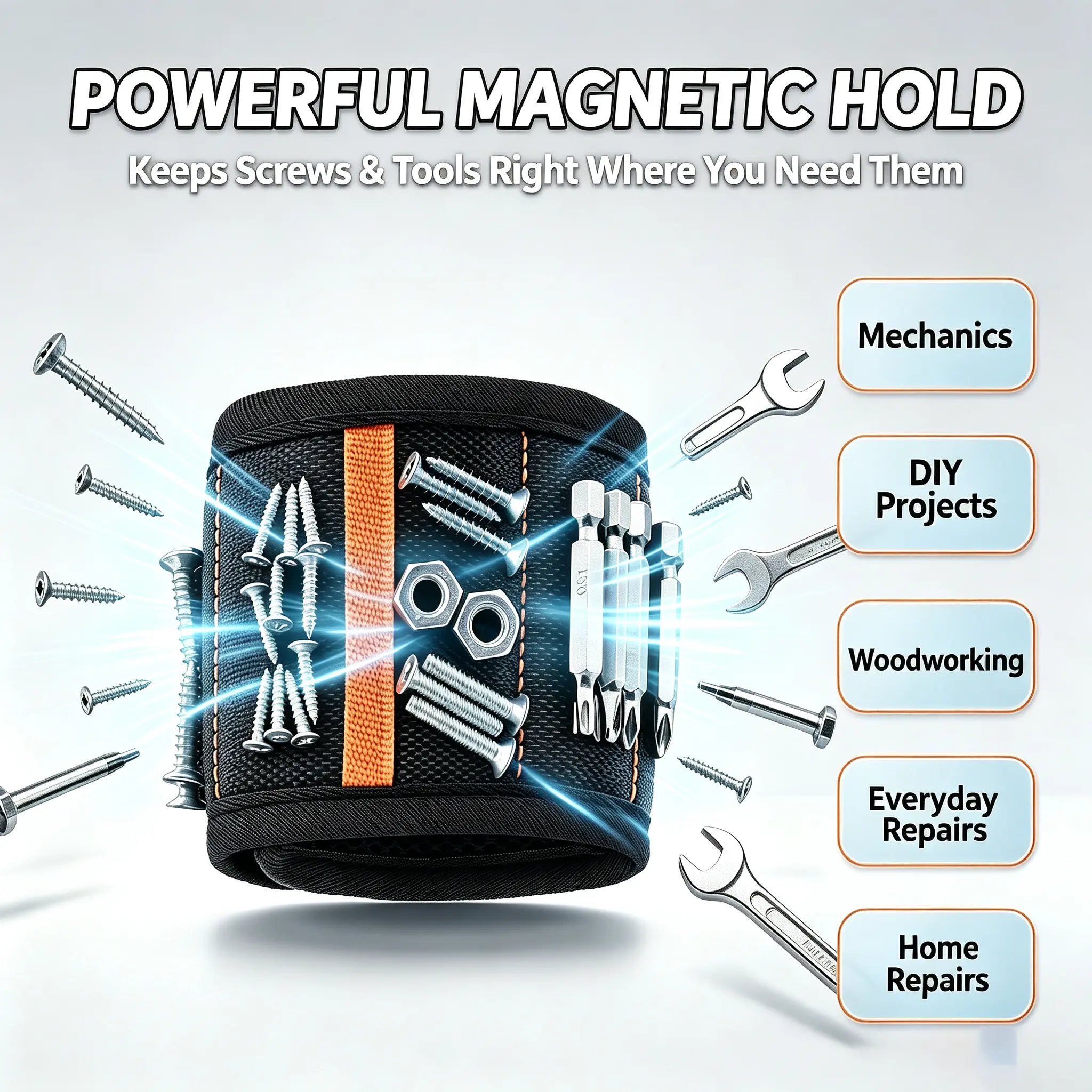 Magnetic Wristband - Adjustable Breathable Tool Organizer Armband, Screw Holder Strap for Securing Tools, Screws, Nails, Bolts, Drilling Bits