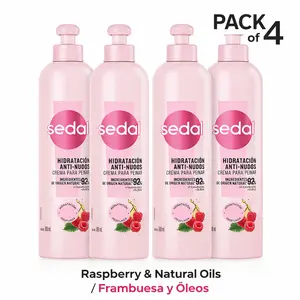 Sedal Anti-Knot Styling Cream 300ml – Pack of 4 / Crema para Peinar Anti-Nudos Pack de 4 – Frambuesa & Óleos