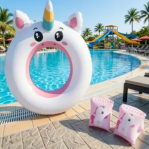 Cute Unicorn Thick PVC Swimming Rings Set, Soft Lightweight Arm Floats, Easy Storage Pool Beach Toy, Perfect Gift for Kids