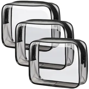 3-Pack TSA Approved Clear Toiletry Bags - Quart Size Travel Cosmetic Bag for Women, Airplane Carry-On Compliant, Leakproof & Durable