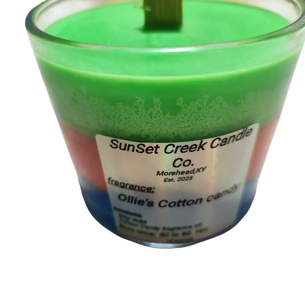 SunSet Creek Candle Co. Ollie's Cotton Candy 10 oz Candle with wooden lid - Fragrance for Decor & Ornaments