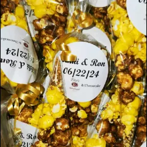 Infused Popcorn Cone Bag Favors- Any Flavor or Color - Custom Labels - Healthy Low Calorie High Fiber Snack - Perfect for Snacking or Gifting - Great for Events - Sweet Candy - Bonbon
