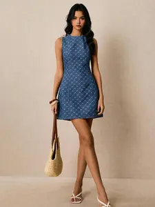 Y2K Plaid Denim Dress, Sleeveless Round Neck Waist-Tightening Casual Tank Top Dress, All-Season Fashionable Women's Clothing