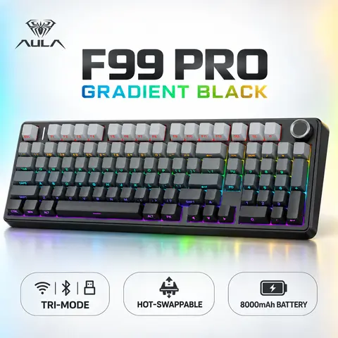 AULA F99 Pro Wireless Mechanical Gaming Keyboard - 99-Key Gasket Creamy Model with Numpad, Knob, Tri-Mode BT 5.0/2.4GHz/USB-C, Hot-Swappable RGB Backlit PBT Keycaps, Mechanical Feeling Design for PC/Mac, Work; Wireless, Bluetooth, PC Gaming Keyboards, Mec