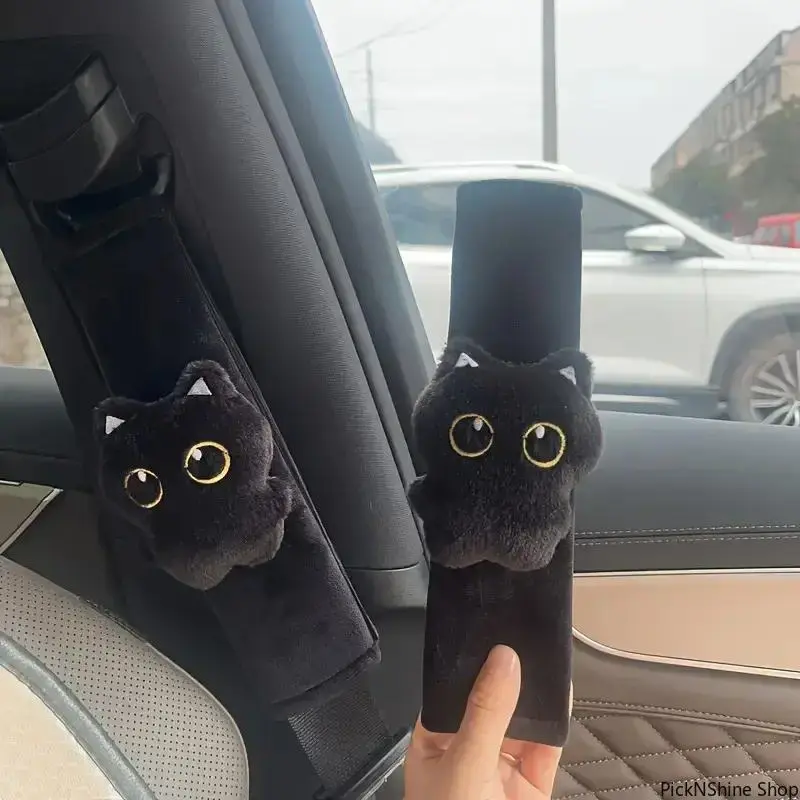 Cute Black Cat Plush Seatbelt Cover Shoulder Pad for Adults & Kids, Soft Comfortable Protector, Universal Car Interior Accessories, Auto Accessories Interior, Vehicle Accessories