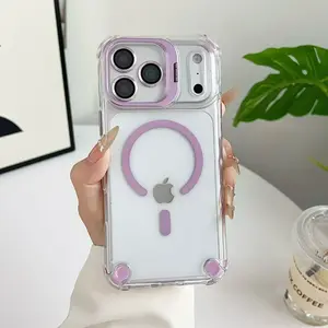 Case for iPhone 17 Pro Max 16 15 14 13 12 11, Military Drop Clear Candy Built-in Lens Kickstand Slim Protective Shockproof with Wireless Charging Phone Case for iPhone