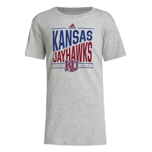 adidas Mens Kansas Jayhawks Graphic Crew Neck Short Sleeve Casual Tops Casual - Grey