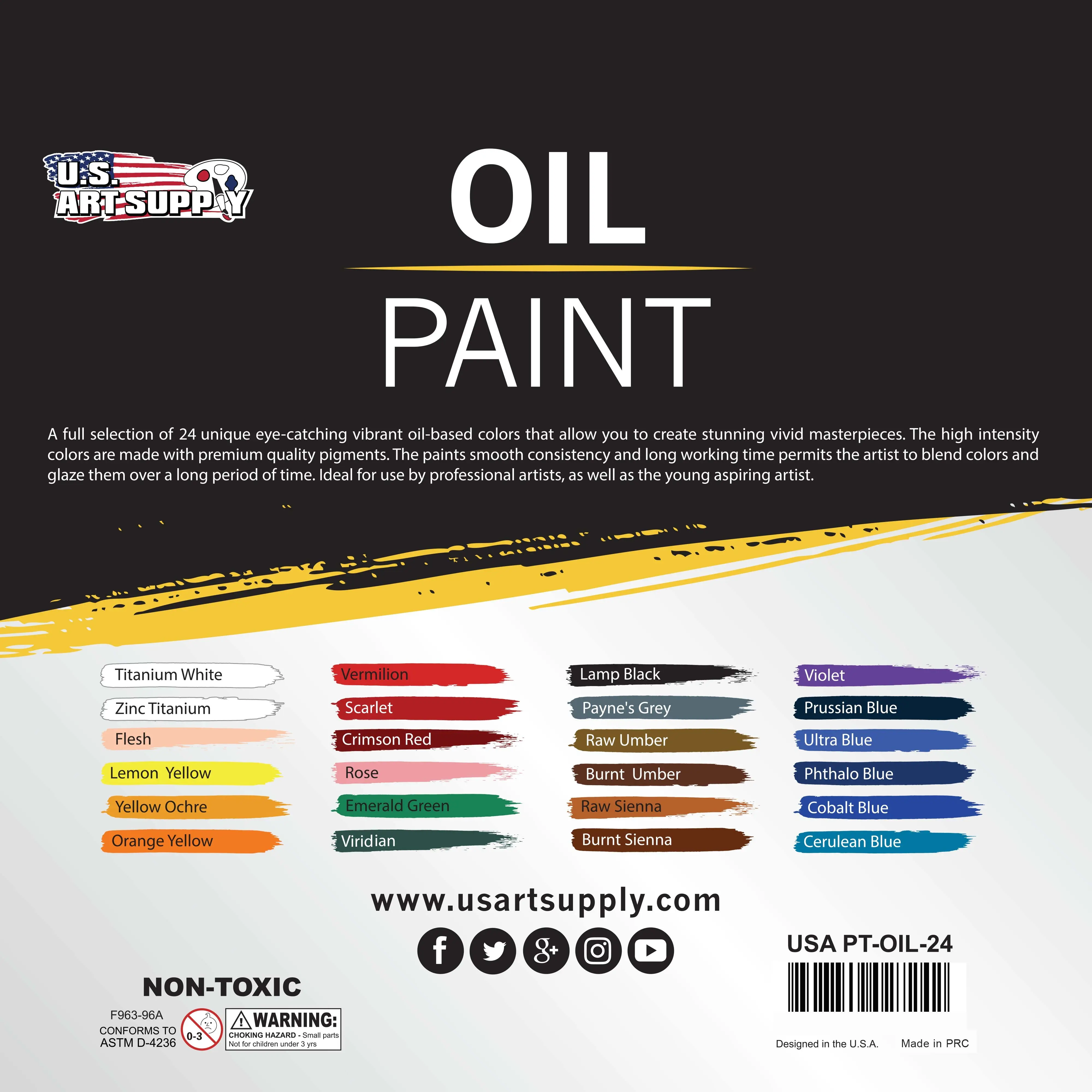 U.S. Art Supply Professional Oil Paint Set - 24 Vibrant Colors in 12ml Tubes for Canvas, Wood & Art Surfaces - Oil Based Paint for Artists, Adults & Students