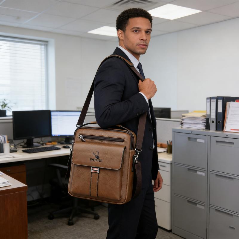 【Local Delivery】Maxoner Messenger Bag for Men Business Vintage Leather Sling Shoulder Purse Portable Travel Crossover Handbag Crossbody