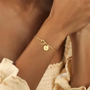 Gold Initial Bracelets for Women Girls - Dainty Gold Letter A-Z Initial Bracelet for Women, Personalized Cuff Bangle Bracelet for Women, Gold Jewelry for Women Girls