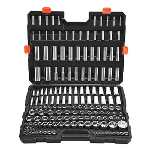 VEVOR Socket Set, 163 Pieces, 3/8 1/4 1/2 inch Drive Socket Tool Set, SAE and Metric, Deep and Standard, Mechanic Tool Kit with Storage Case, Chrome Plated CR-V Alloy Steel, for Automotive Repair