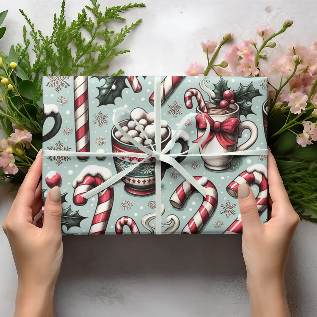 Candy Canes and Hot Cocoa Wrapping Paper I Christmas Gift Wrap I Holiday Gift Wrap I Wrapping Paper 30x36, 30x72, 30x180 GPT