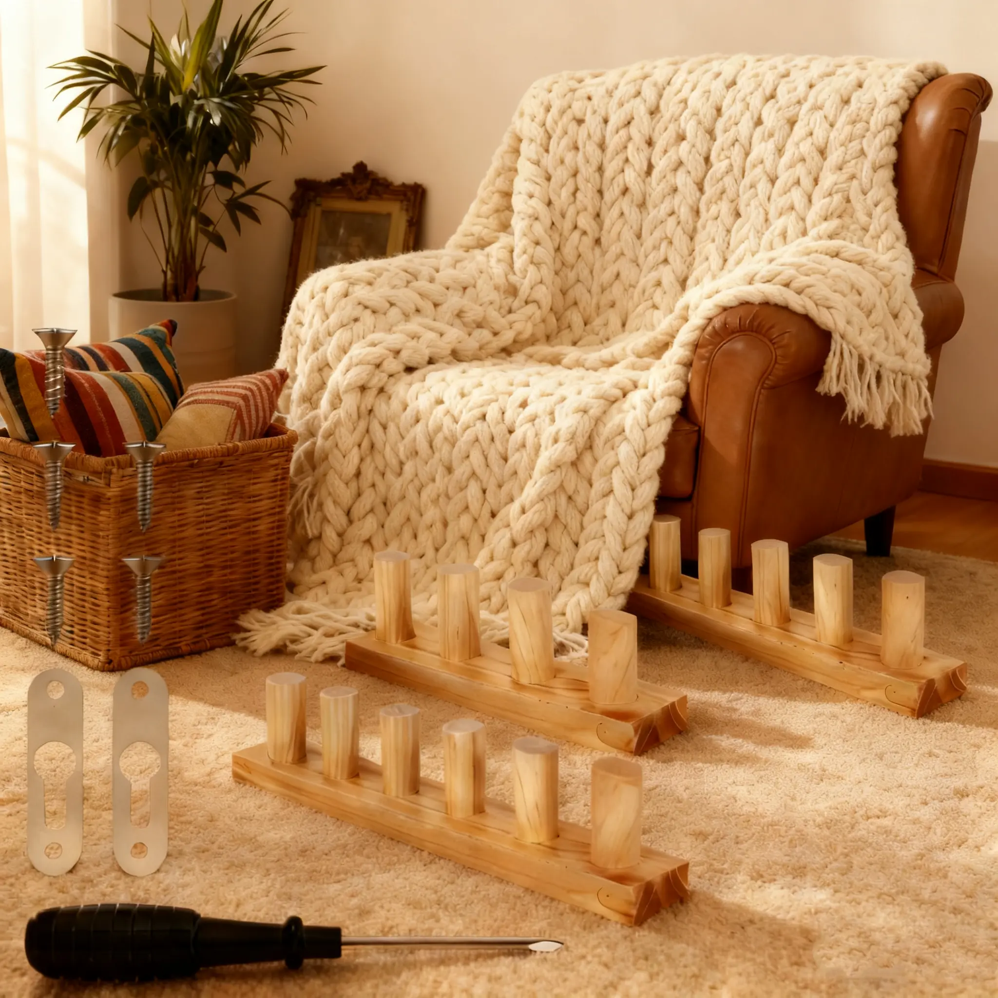 All-Wood Hand-Weaving Loom 46-Inch Blanket Loom for DIY Crafts and Home Decor Projects