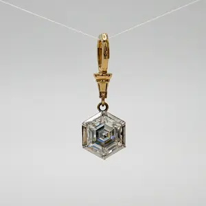 Georgian Victorian Ball Chain 3.5 Ct Hexagon Honeycomb Moissanite/Diamond Pendant in 18K White and Yellow Gold