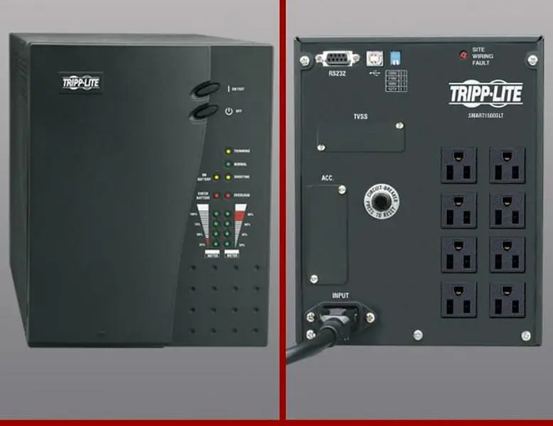 Tripp Lite Smart Pro Line-Interactive Tower UPS (Smart1500Slt), 1500VA, 120V, 8 NEMA 5-15R Outlets, Hot-Swappable Batteries, 95-145V Voltage Regulator, NEMA 5-15P Input Plug, 100V 110V Compatible, Windows & HID-Compliant, for Server Equip.