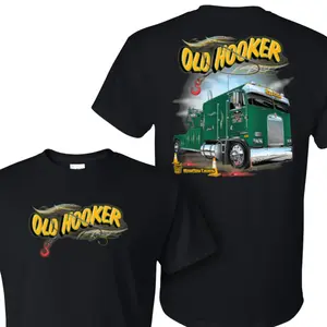 180g[100%cotton][BIG RIG TEES] Old Hooker Tow Truck T-Shirt, Heavy Duty Wrecker Graphic Tee, American Truck Driver Apparel, Gift for Tow Truck Operators