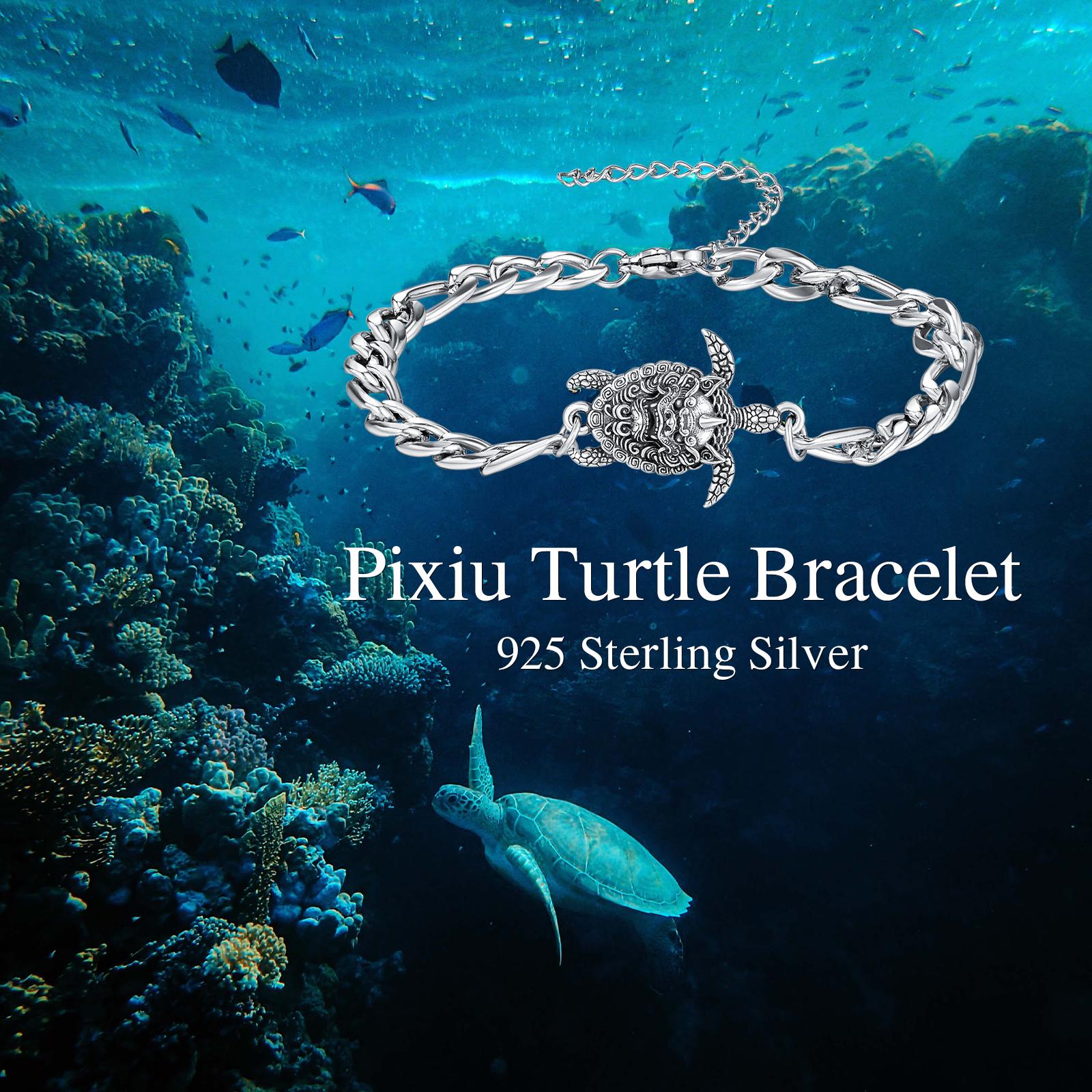 MEIDERBO Dream Chaser Pixiu Turtle Bracelet 925 Sterling Silver Wealth Protector Pendant Bella Chain Adjustable Double Chain Lucky Jewelry