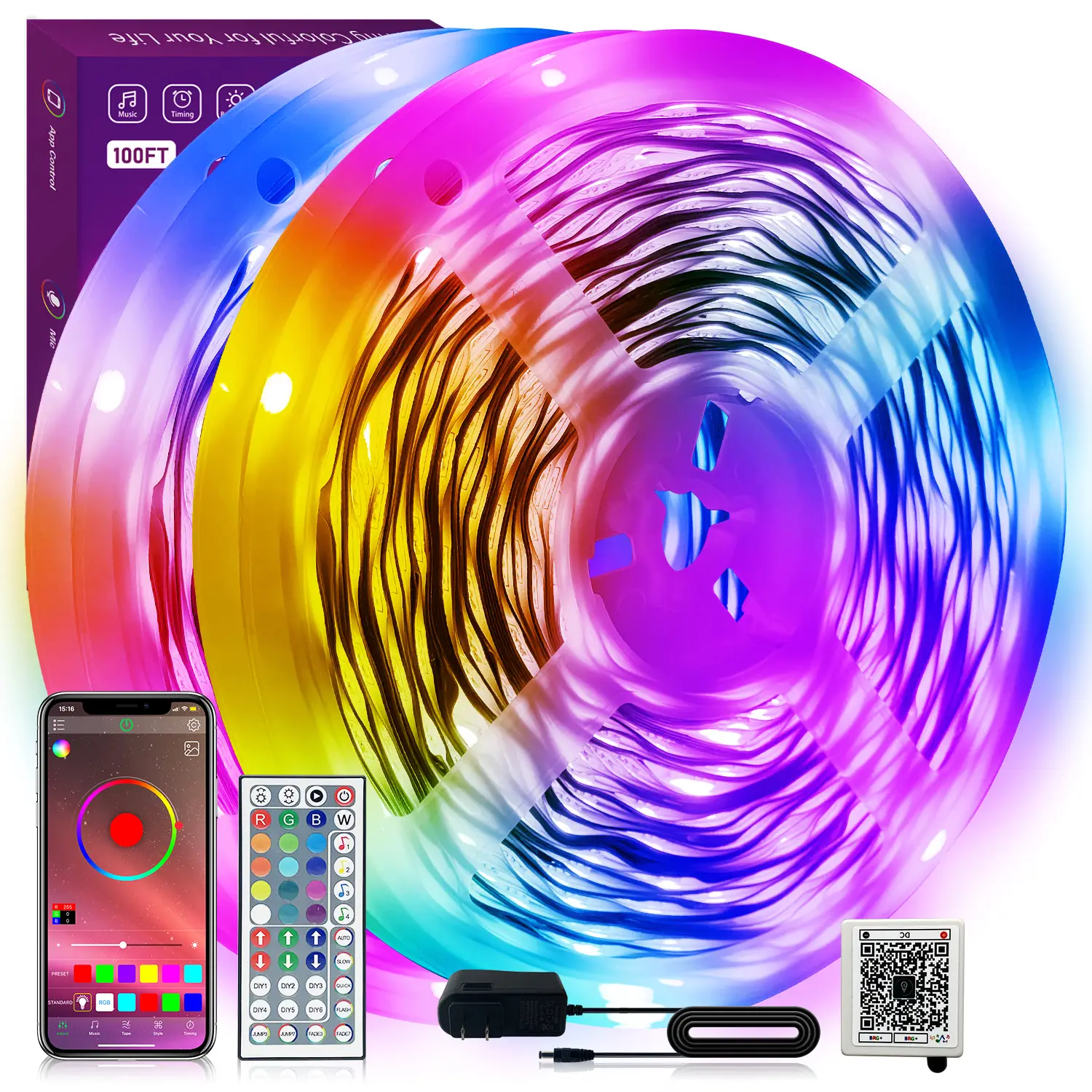 LED Lights for Bedroom 100ft 50ft Bluetooth Music Sync Color Changing Strip with Remote & App Control for Room Decor Party Home Outdoorfun