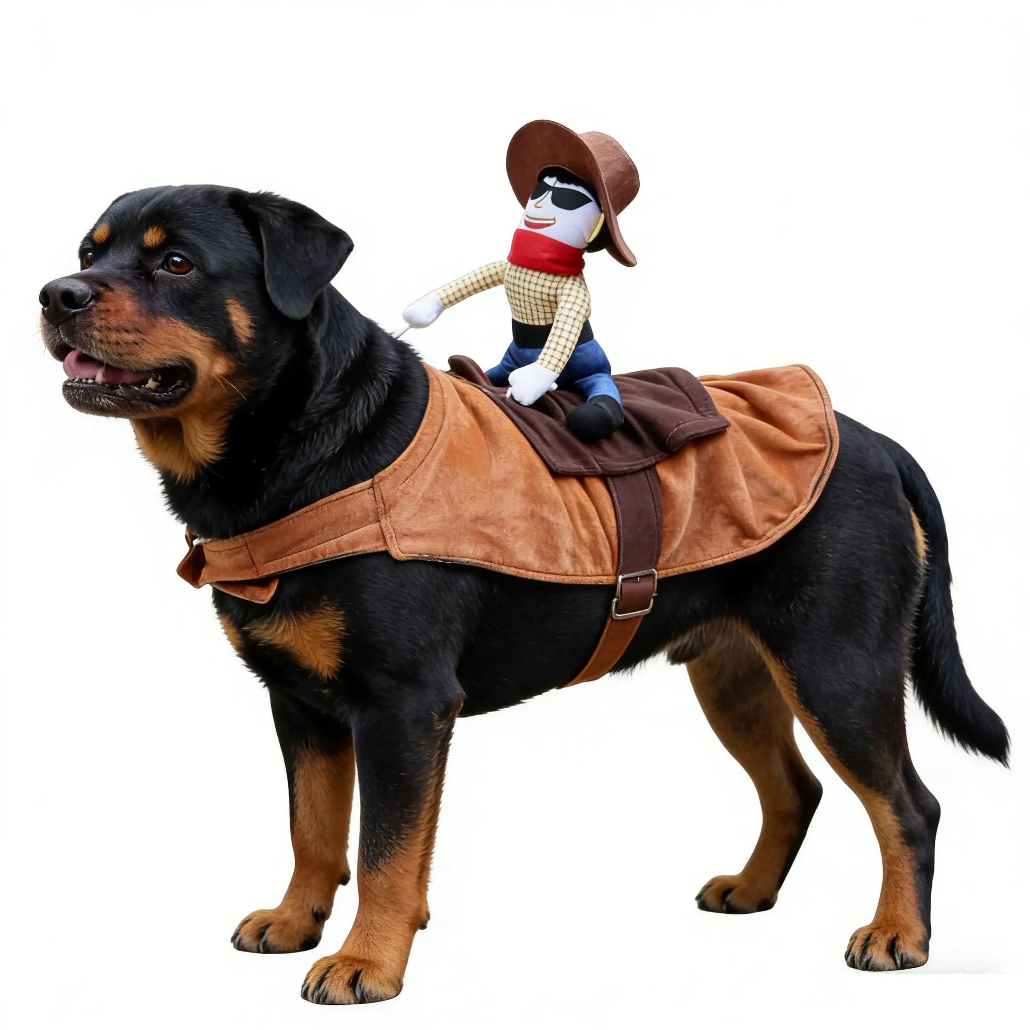 Classic Western Cowboy Polyester Plush Dog Costume - S-XL Universal Fit, All Seasons, Velcro Fasten, Includes Straw Hat, Sunglasses, Plush Rider Doll, Quick-On Closure, Cowboy Party Photo Props, Playful Pet Apparel