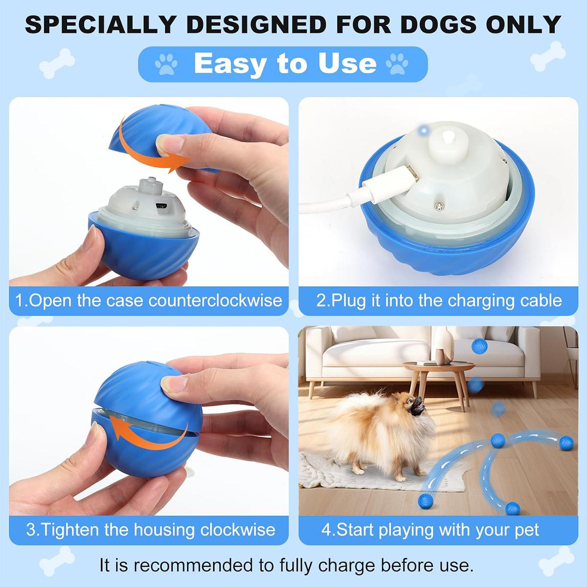 Interactive Dog Toys with Motion Activated, Squeaky Dog Toy Active Rolling Ball, Ball for Daily Training,Used for small dogs and cats , pet accessories, cute pet toys(2.95*2.95*4.33inch)