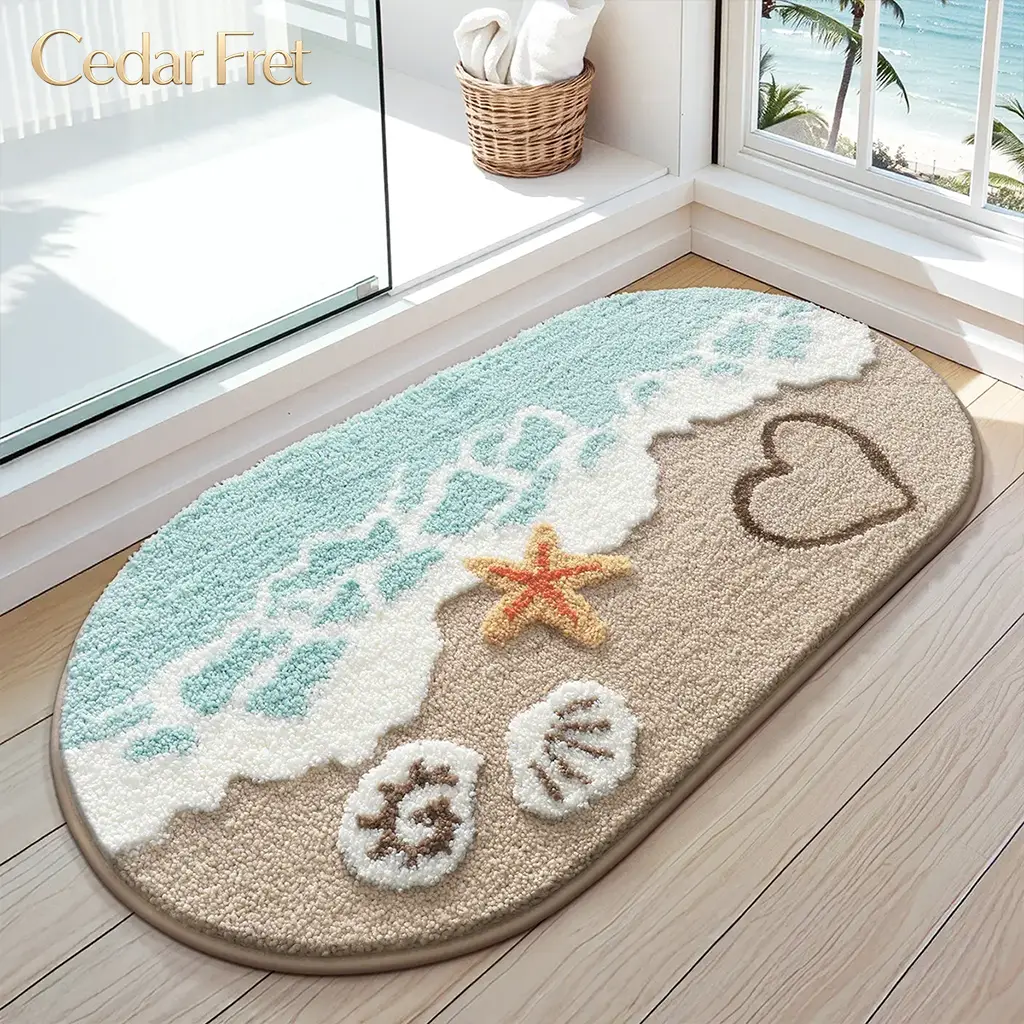 River Loop Soft Absorbent Beach Bathroom Rug Non Slip Backing Sea Beach Starfish Shell Design 24x35 Decorative Mats for Bathroom Kitchen Entryway
