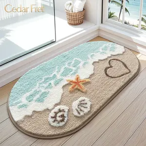 River Loop Soft Absorbent Beach Bathroom Rug Non Slip Backing Sea Beach Starfish Shell Design 24x35 Decorative Mats for Bathroom Kitchen Entryway