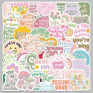 Inspirational English Graffiti Sticker, 50pcs Cartoon Letter Gift Card Decorative Stickers, Self-adhesive Decal for Laptop, Guitar, Water Cup, Skateboard Decor