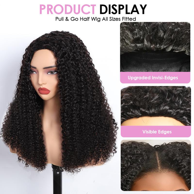 Pizazz Hair Ready to Go Curly Half Wig Invisible Hairline 180% &220% Glueless Human Hair Wigs Seamless Flip Over Wig Beginner Friendly Vacation Hair