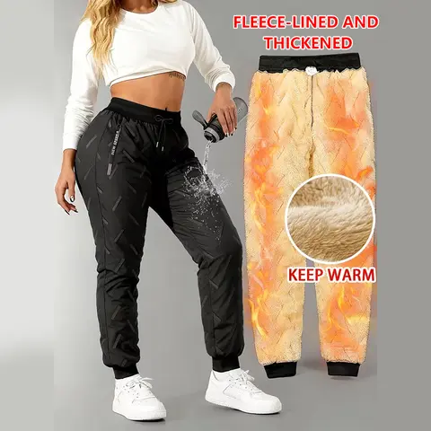 1 piece women’s fleece-lined cuffed long pants – best-selling ultrasonic fleece cotton pants with zipper, casual thick drawstring warm cotton pants with zippered pockets, fleece pants for winter, casual sports jogging pants