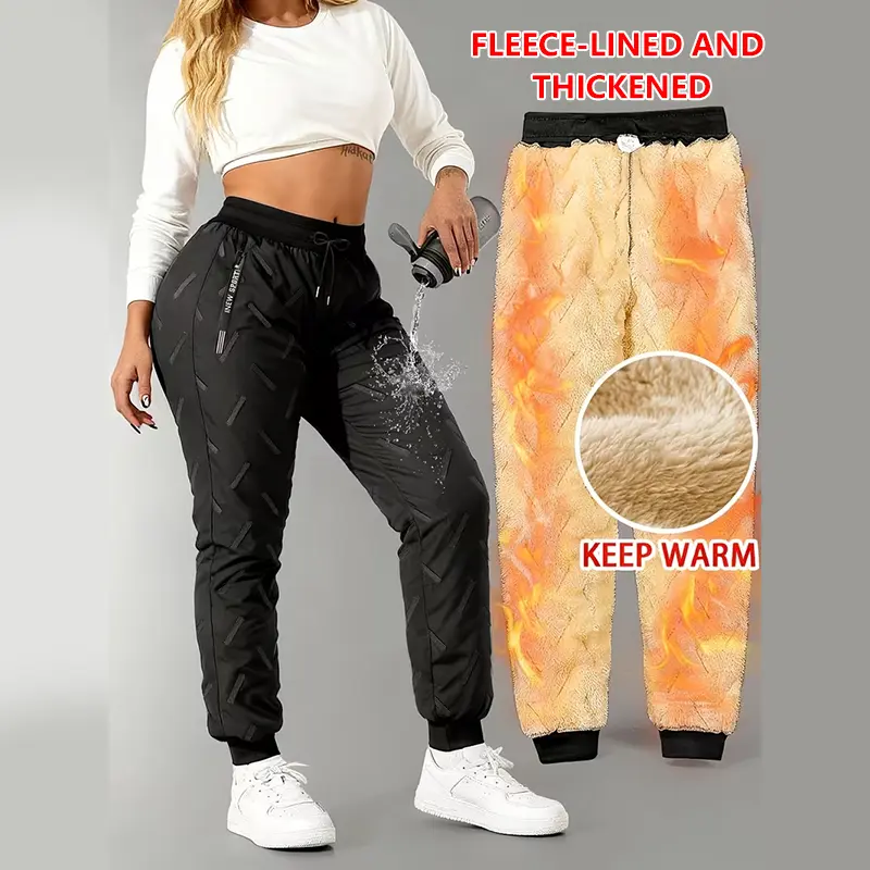 1 piece women’s fleece-lined cuffed long pants – best-selling ultrasonic fleece cotton pants with zipper, casual thick drawstring warm cotton pants with zippered pockets, fleece pants for winter, casual sports jogging pants