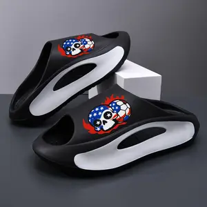 Hollow Cutout Platform Sport Slides with USA Skull Soccer Graphic, Cloud Cushioned Waterproof Anti-Slip EVA Unisex Summer Shower Beach Sandals Boy Footwear Walking Shoes Walking Shoes Slipper Fashion Tsinelas Fasciitis Tsinelas Fashion Flatform Flipflop