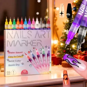 4/12Pcs Sweet And Cool English Graffiti Nail Art Double-Ended Pen, DIY Hand-Drawn Graffiti Acrylic Pen, Marker Pen, Quick-Drying Waterproof Color Painting Outlining Pen, Dopamine Graffiti Pen for christmas New year gifts