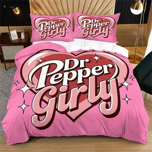 The "Dr Pepper Girly" printed pattern is a soft and durable bedding duvet cover set, Decorative Bedding Set, includes 1 duvet cover and 1-2 pillowcases, no core or pillow core, suitable for children or adults as gifts, modern aDecor Gift