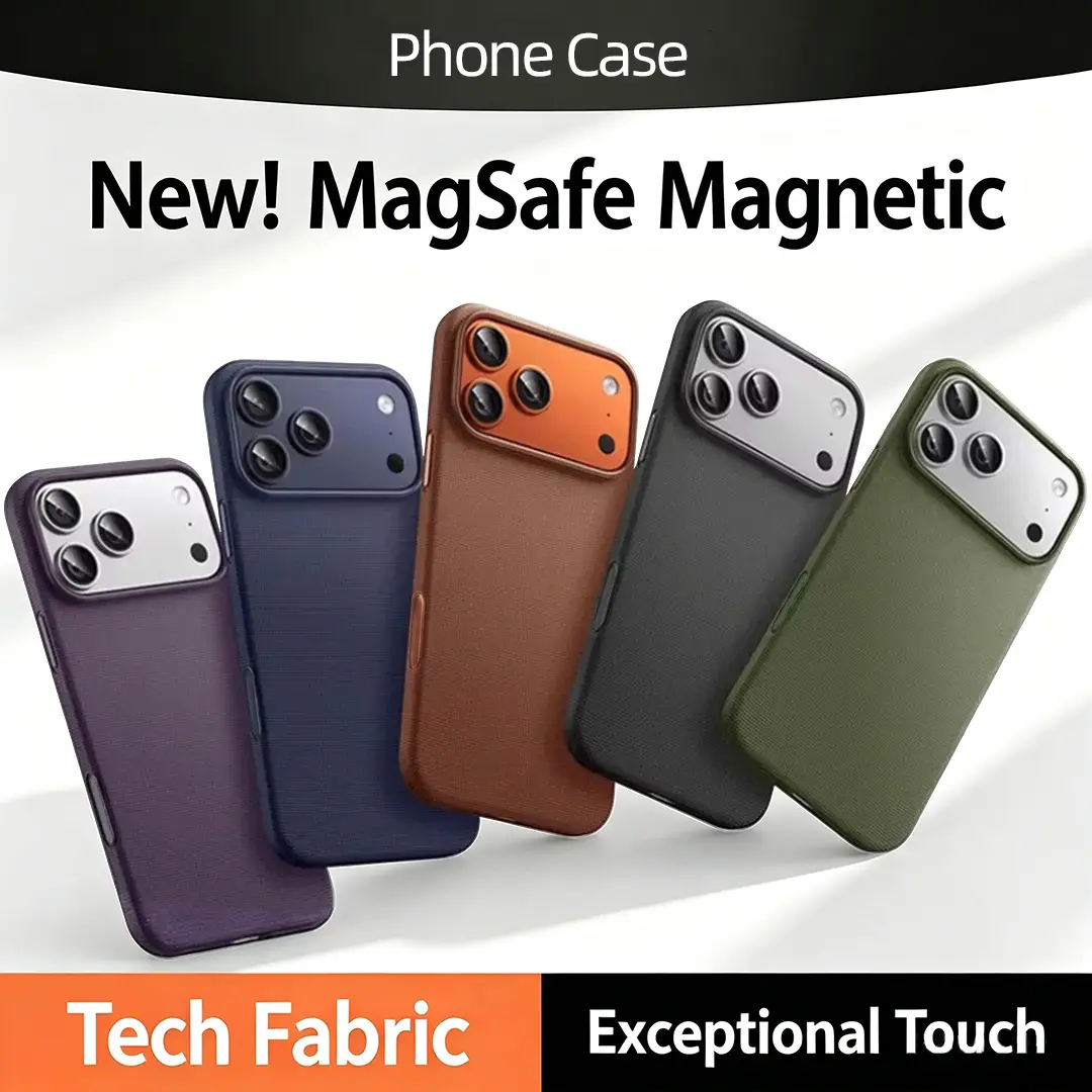 Woven Fabric MagSafe Compatible Phone Case, Raised Camera Bezel Shockproof Protective Cover, Anti-Slip Textured Phone Case for iPhone 13/14/15/16 Pro, Pro Max & iPhone 17 Air