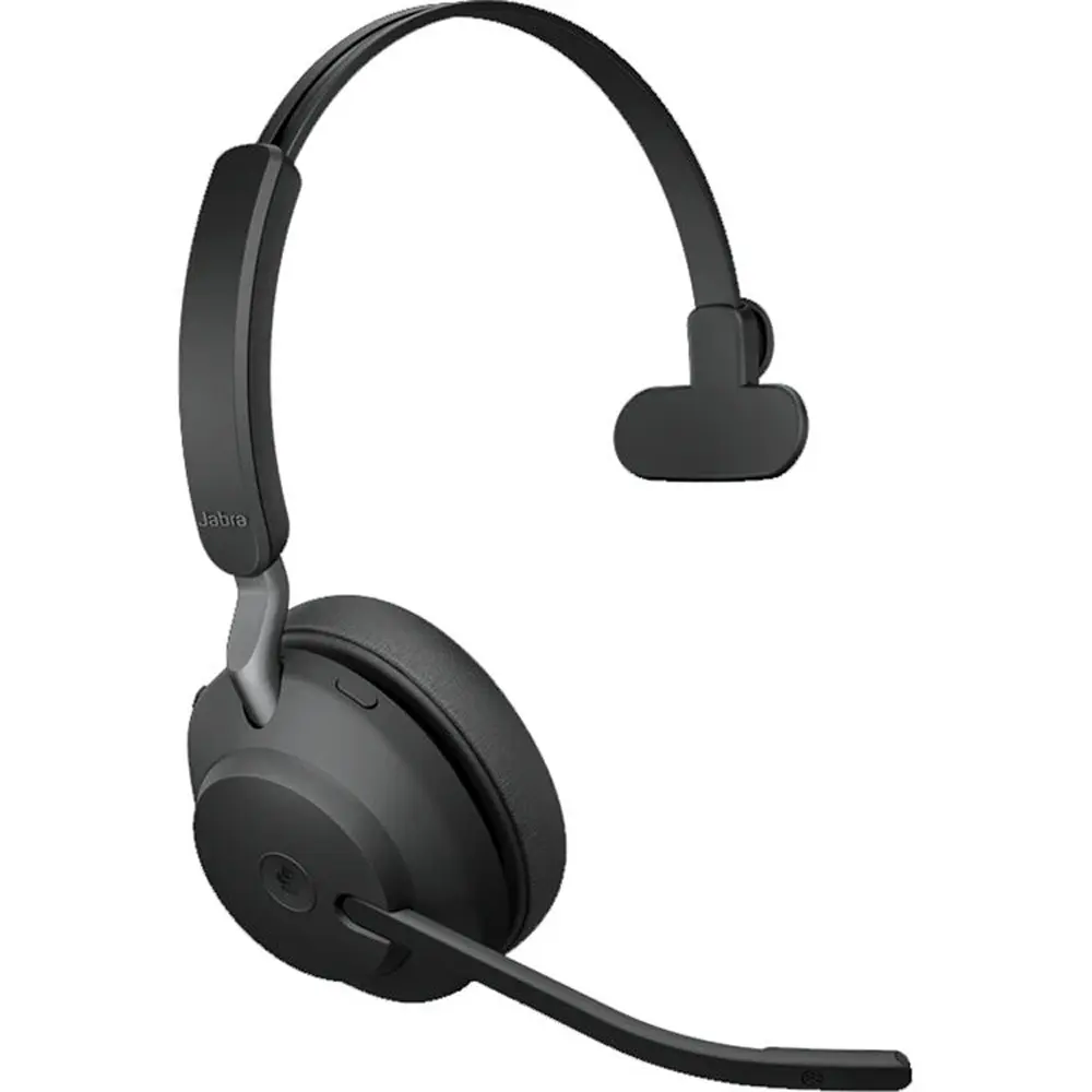 Jabra Evolve2 65 Mono Bluetooth Headphone - Wireless On-Ear Headset with Noise Passive Isolation, Microsoft Teams Compatibility, USB Type-C & USB C Adapter - Black