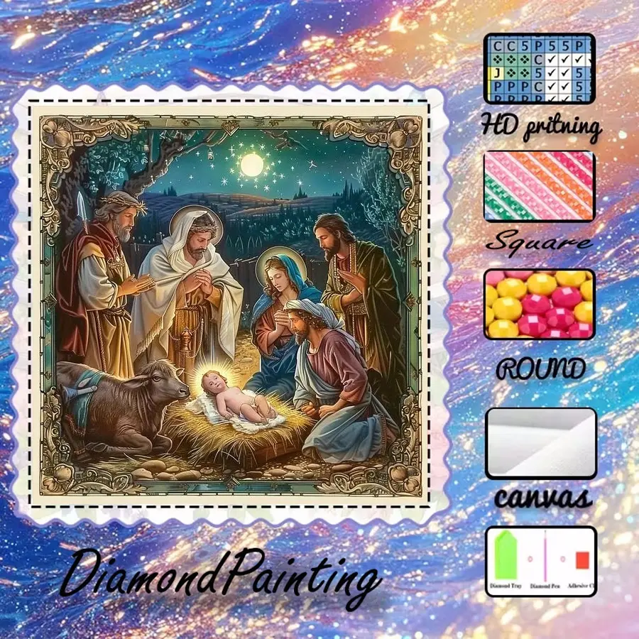 5D-DIY, premium velvet canvas, diamond art, diamond painting kit Jesus, night AB diamonds, fairy dust diamonds, crystal diamonds, perfect home decoration, DIY diamond art painting kit, special craft diamond art kit, Handcraft