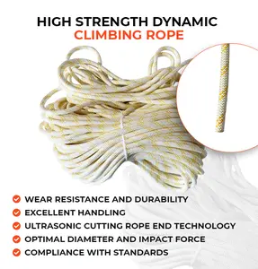 Dynamic Climbing Rope HT-DL092 - High Strength 9mm Diameter, Shock Absorption, Lightweight, Durable, Suitable for Climbing and Rescue