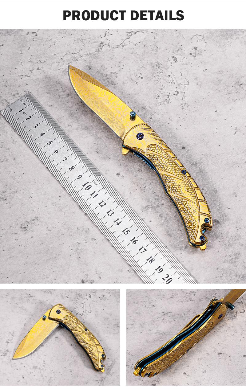 Portable EDC multifunctional tactical outdoor folding knife, all steel construction; convenient pocket/belt clip, suitable for everyday carry, hiking, camping; outdoor cutting tool designed specifically for climbing and fishing.