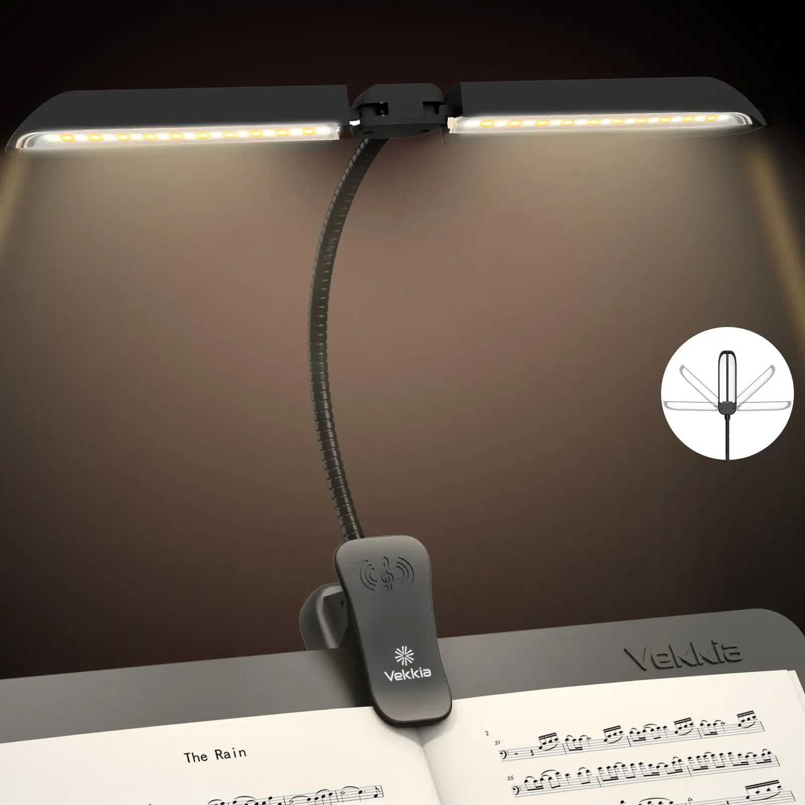 Vekkia 64 & 42 Led Rechargeable Music Stand Light - Folding Clip On Piano Lamp, Portable Professional with 5 Brightness×3 Color Temperature for Grand