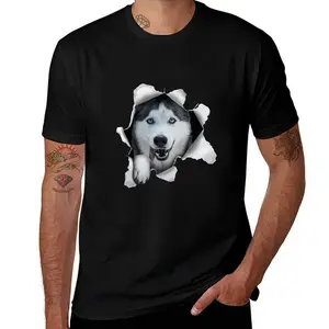3D Realistic Siberian Husky "Rip Through" Graphic Tee - Funny Dog Lover Premium Cotton T-Shirt - Unisex Classic Fit - Shipped from NY - 100% Premium Cotton - High-Definition Print - Sizes S to 5XL