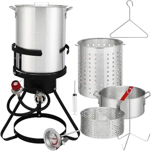 30 Qt Turkey Deep Fryer & 10QT Fish Fryer Kit w/Baskets,Aluminum Fish & Seafood Boiler Steamer with 54,000 BTU Propane Gas Burner Stand Injector Thermometer Hose, Ideal for Outdoor Fry