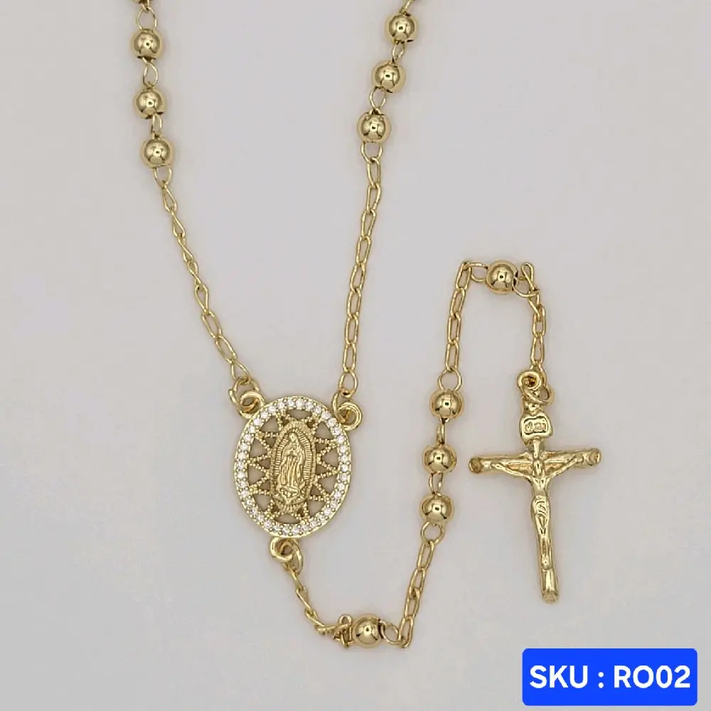 VIRGIN MARY Rosary Necklace Laminated Gold 24 inches 4mm wide Elegant Religious Jewelry  SKU RO02