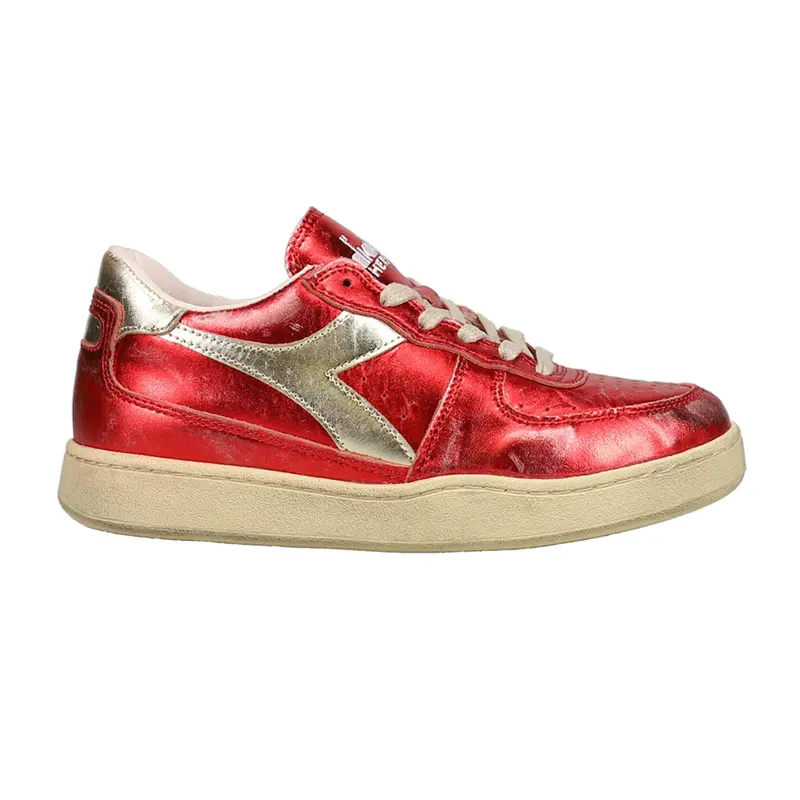 diadora Womens Mi Basket Low Metallic Used Lace Up Sneakers Shoes Casual - Red