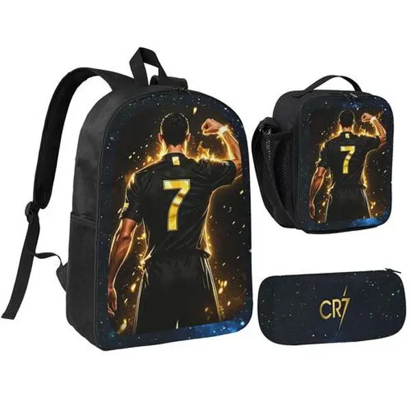 CR7 Starry Sky Print 3-Pieces Set Pack, Youth Size Backpack, Lunch Bag & Pencil Box for School Sports Travel (Gym Bag Accessory)
